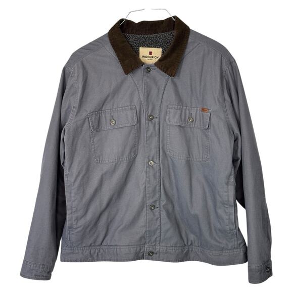 Woolrich Canvas Barn Coat Gray Sherpa Lined Men 2XL Corduroy Collar Chore Jacket - Picture 12 of 16